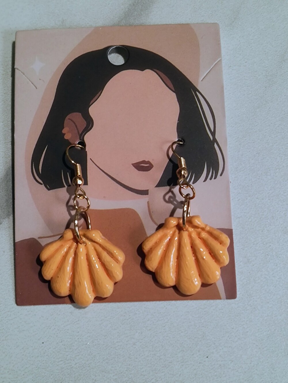 Orange Shell Drop Polymer Clay Earrings
